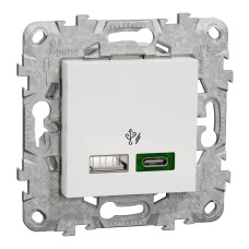 Двойно USB Quick Charge A+C, 45W, бял, Schneider Electric NU501318 New Unica