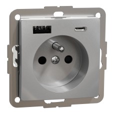 Контакт френски стандарт + 2x USB тип A и тип C, 2P + E, USB A+C, 3A, алуминий, Schneider Electric SDD113072 Sedna Design & Elements