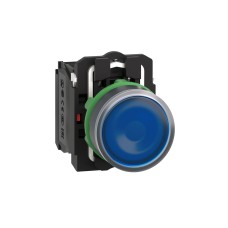 Светещ бутон, пластмаса, равен, син, 22 мм, пружинно връщане, 230...240 V AC, 1 NO + 1 NC, Schneider Electric XB5AW36M5 Harmony XB5