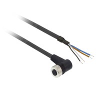 Предварително окабелен накрайник ъглов, женски, M12, 4 pins, кабел PUR 5 m, Telemecanique XZCP1241L5 - OsiSense XU