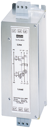 Murrеlektronik 10534 - EMC филтър MEF 3-Phase 1-Stage, I:36A U:3x600 ...